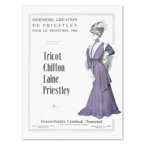 French Fashion Ad Vintage Lady Purple Decoupage    Tissue Paper
