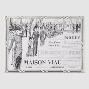 French Fashion Advertisement Lady Frame Decoupage Tissue Paper