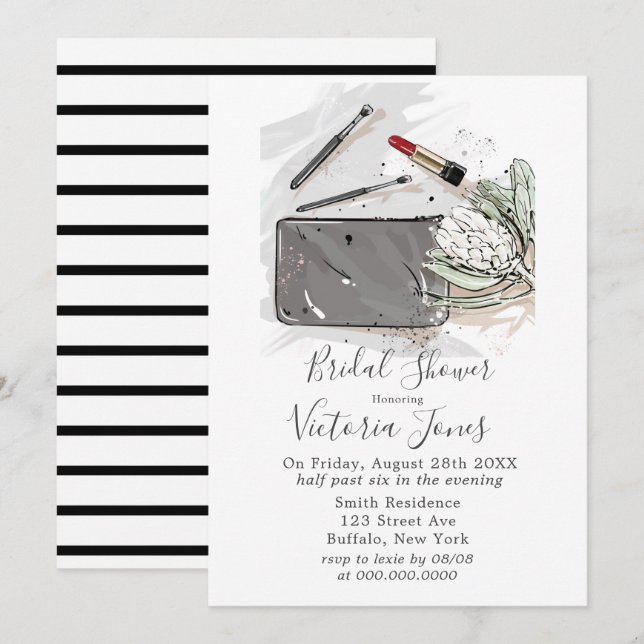 French Fashion And Protea Bridal Shower Invitation (Front/Back)