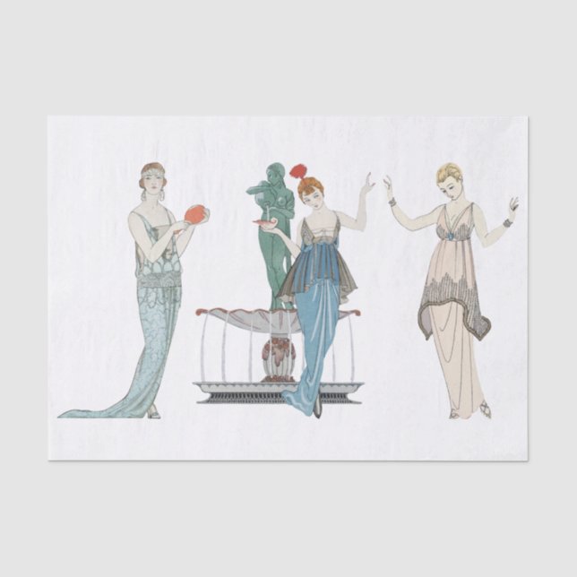 French Fashion Ladies Art Deco Decoupage Scraps Tissue Paper (Front)