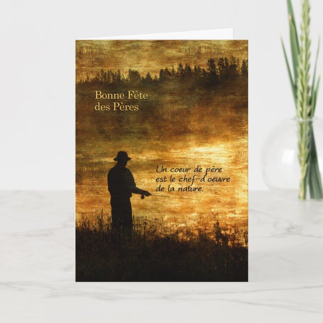 French Father's Day Fisherman Sunrise Pond Card (Front)