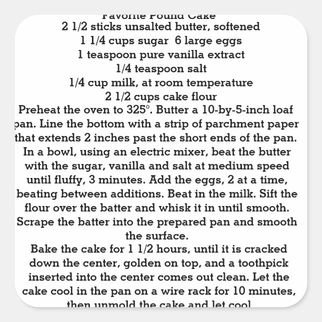 French Favorite Pound Cake stickers (Front)