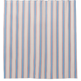 French Feed Sack blue stripe on off white Shower Curtain