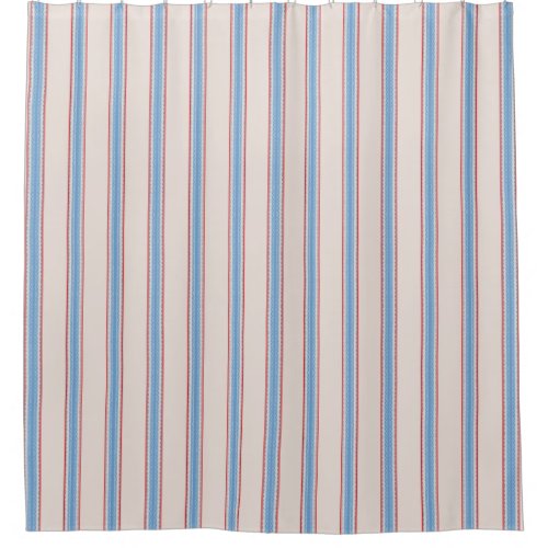 French Feed Sack blue stripe on off white Shower Curtain
