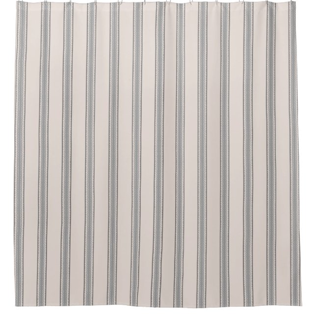 French Feed Sack grey stripe on off white Shower Curtain (Front)