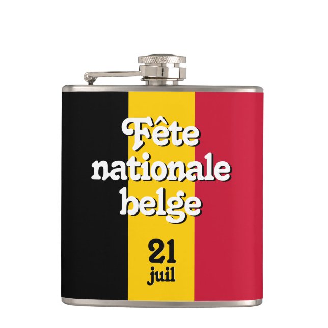 French Fête nationale belge Belgian Flag Flask (Front)