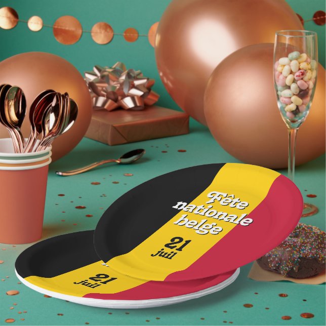French Fête nationale belge Belgian Flag Paper Plates (Multi)