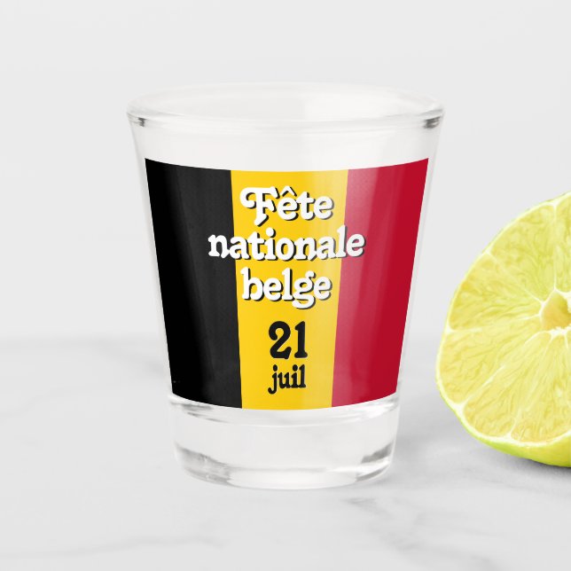 French Fête nationale belge Belgian Flag Shot Glass (Front)