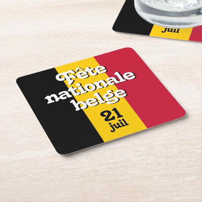 French Fête nationale belge Belgian Flag Square Paper Coaster (Angled)