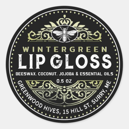French Filagree Grunge Sage Black Lip Gloss Balm Classic Round Sticker