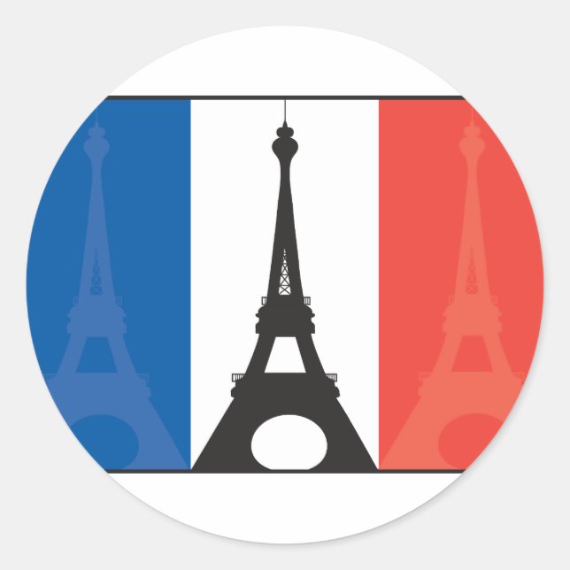 French Flag and Eiffel Tower Classic Round Sticker (Front)