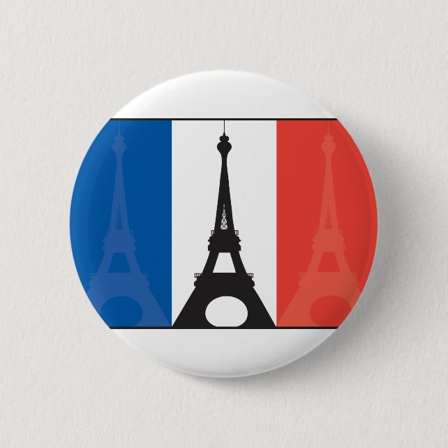 French Flag and Eiffel Tower Pinback Button (Front)