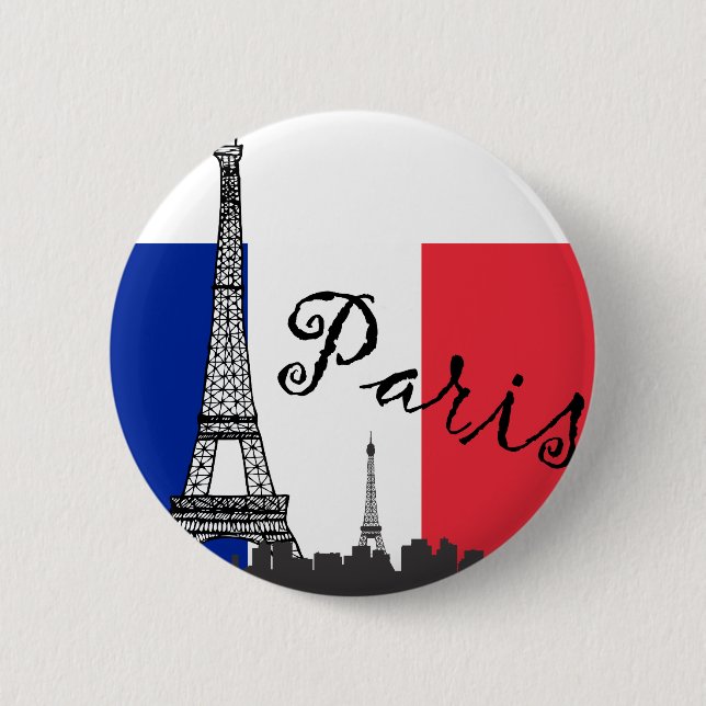 French Flag and the Eiffel Tower Pinback Button (Front)