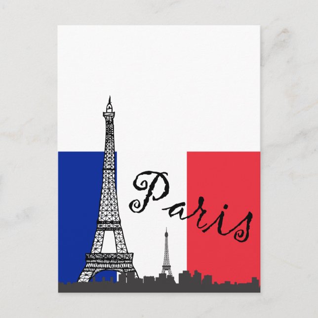French Flag and the Eiffel Tower Postcard (Front)
