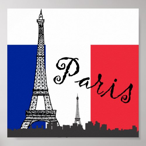 French Flag and the Eiffel Tower Poster
