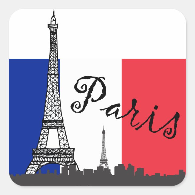 French Flag and the Eiffel Tower Square Sticker (Front)