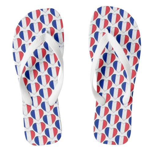 French Flag Colors Hearts Pattern Patriotic Flip Flops