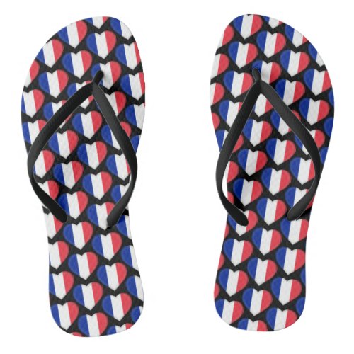 French Flag Colors Hearts Pattern Patriotic Flip Flops