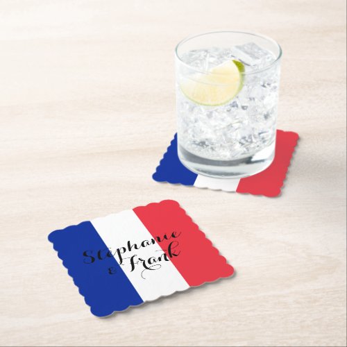 French Flag Colors Wedding Paper Coaster