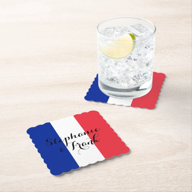 French Flag Colors Wedding Paper Coaster (Insitu)