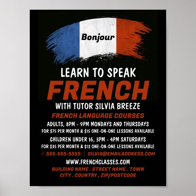 French Flag Design, French Language Course Poster (Front)