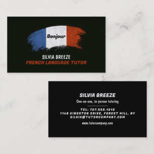 French Flag Design, French Language Tutor, Teacher Business Card