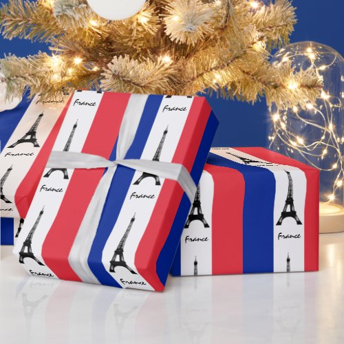 French Flag Eiffel  France gifts sports fans Wrapping Paper
