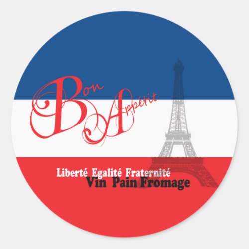 French Flag Eiffel Tower Bon Appetit Classic Round Sticker