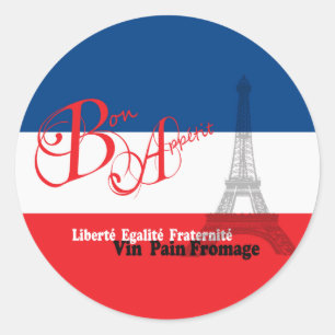 French Flag Eiffel Tower Bon Appetit Classic Round Sticker
