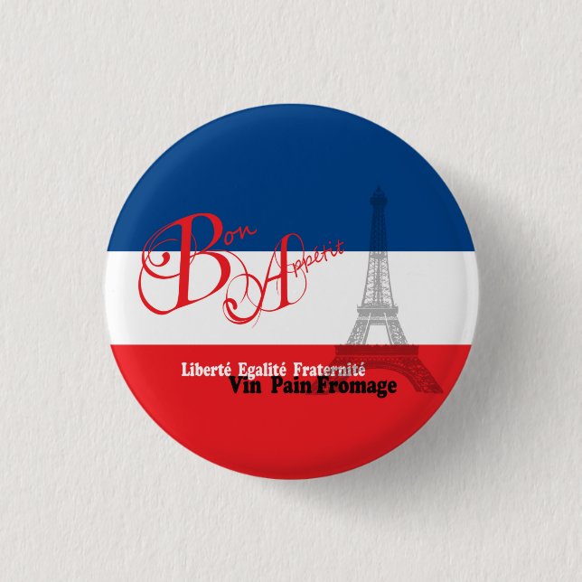 French Flag Eiffel Tower Bon Appetit Pinback Button (Front)