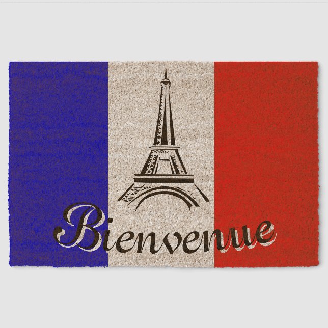 French Flag Eiffel Tower Design Coir DoorMat Fiber Doormat (Front)