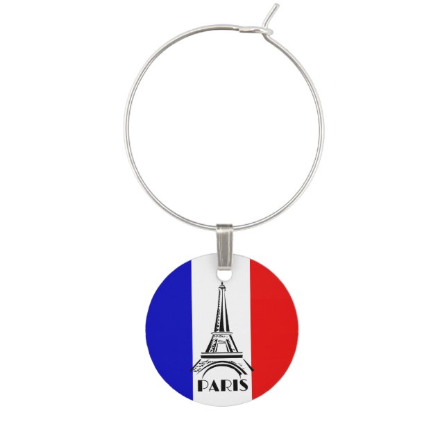 French Flag Eiffel Tower Design Wine Charm (Front)
