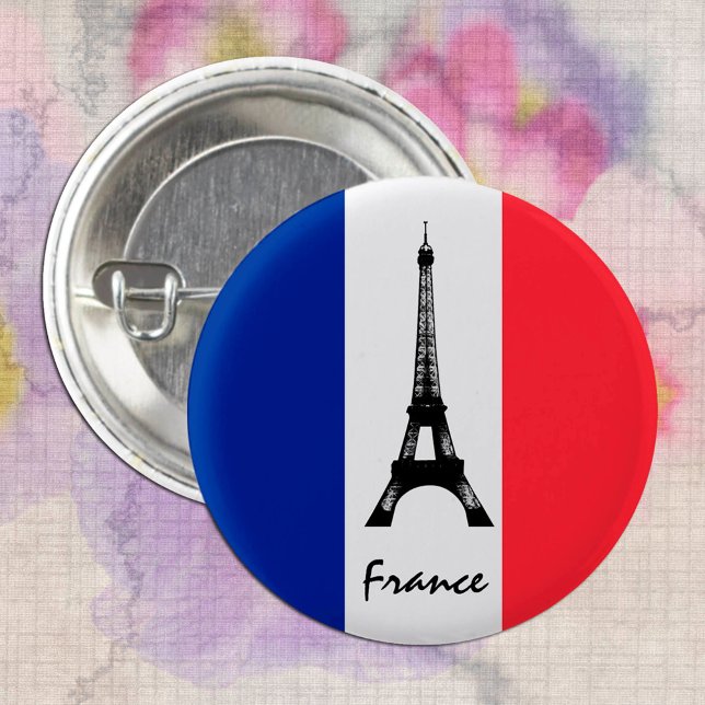 French flag & Eiffel Tower - France /sports fans Button (Creator Uploaded)