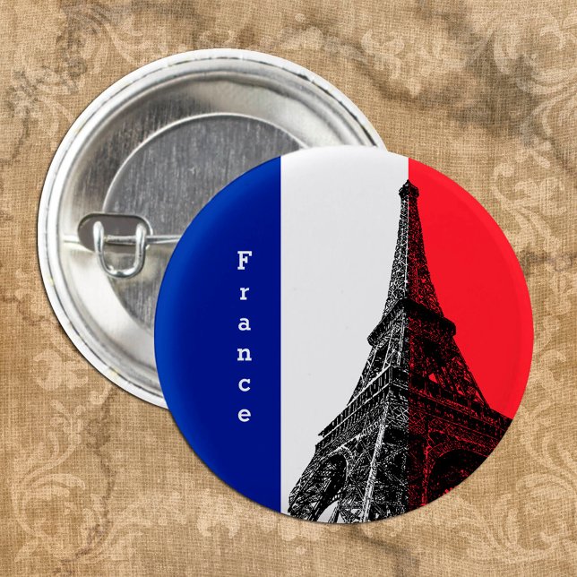 French flag & Eiffel Tower - France /sports fans Button (Creator Uploaded)