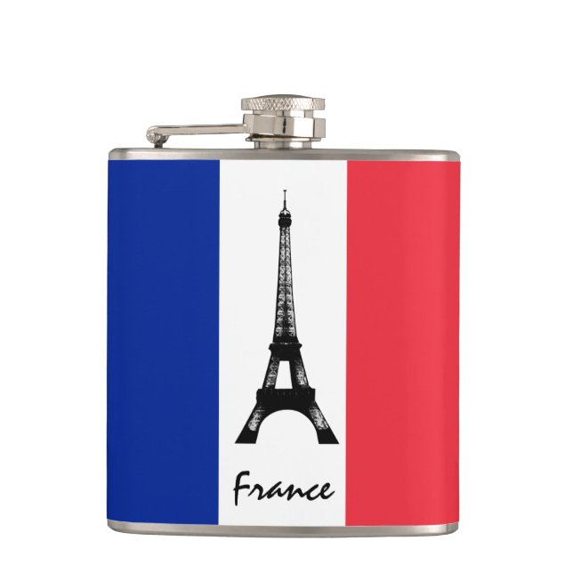 French flag & Eiffel Tower - France /sports fans Flask (Front)