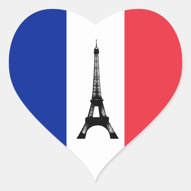 French flag & Eiffel Tower - France /sports fans Heart Sticker | Zazzle