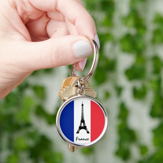French flag & Eiffel Tower - France /sports fans Keychain (Hand)