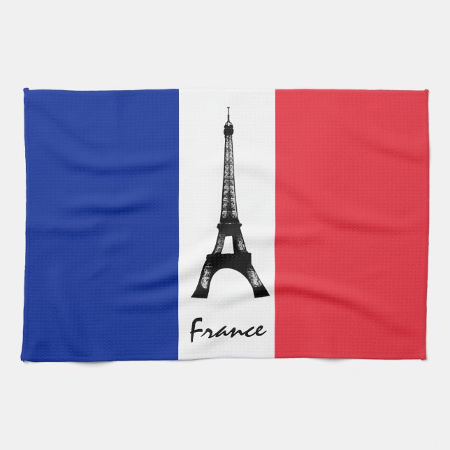 French flag & Eiffel Tower - France /sports fans Kitchen Towel (Horizontal)