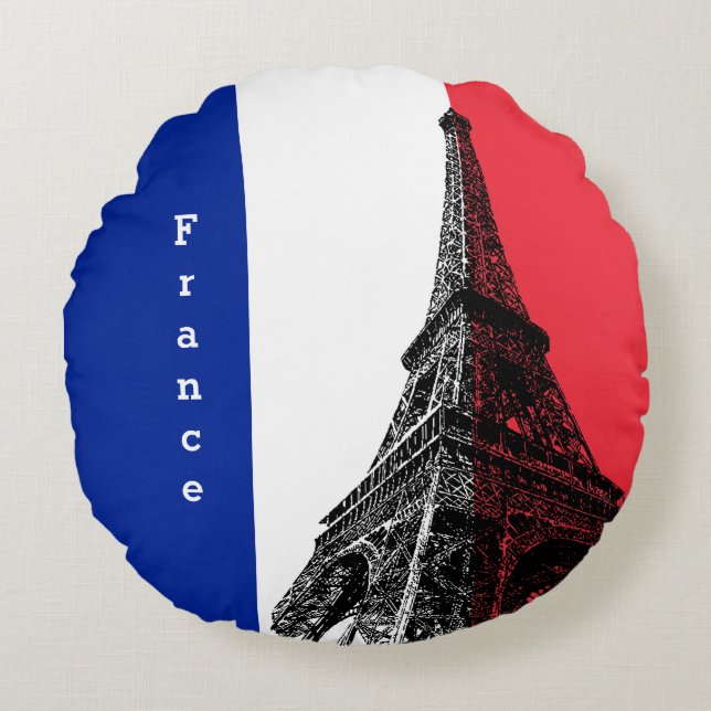 French flag & Eiffel Tower - France /sports fans Round Pillow (Front)