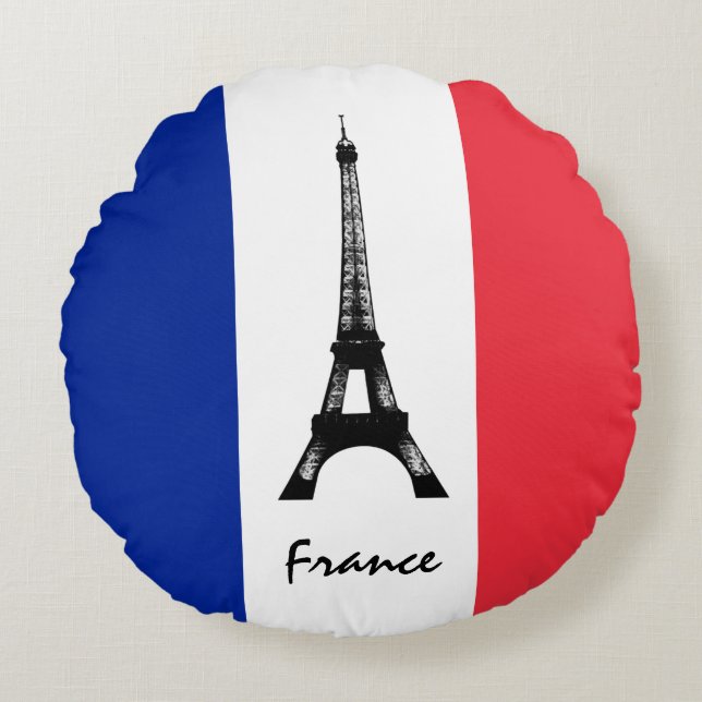 French flag & Eiffel Tower - France /sports fans Round Pillow (Front)