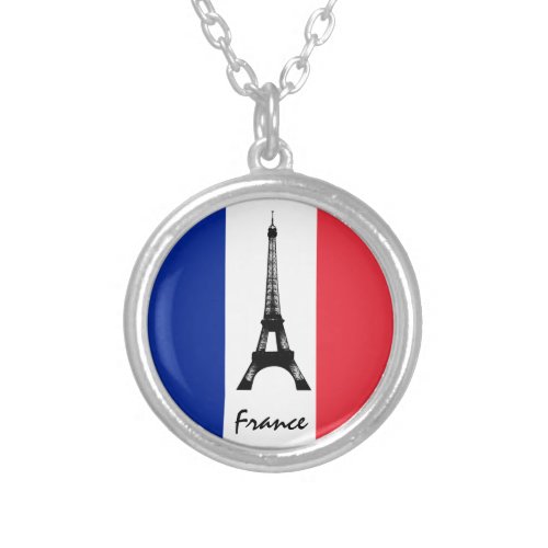 French flag  Eiffel Tower _ France sports fans Silver Plated Necklace