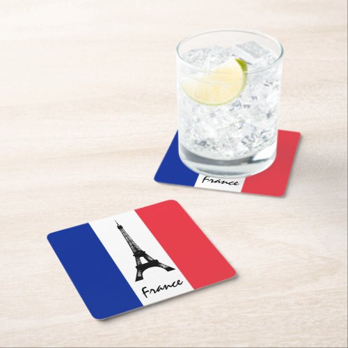 French flag  Eiffel Tower _ France sports fans Square Paper Coaster