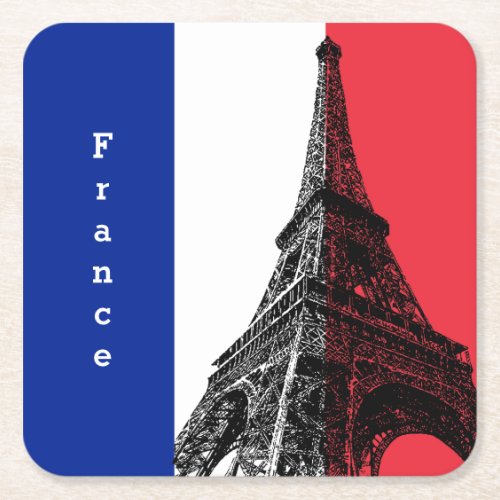 French flag  Eiffel Tower _ France sports fans Square Paper Coaster