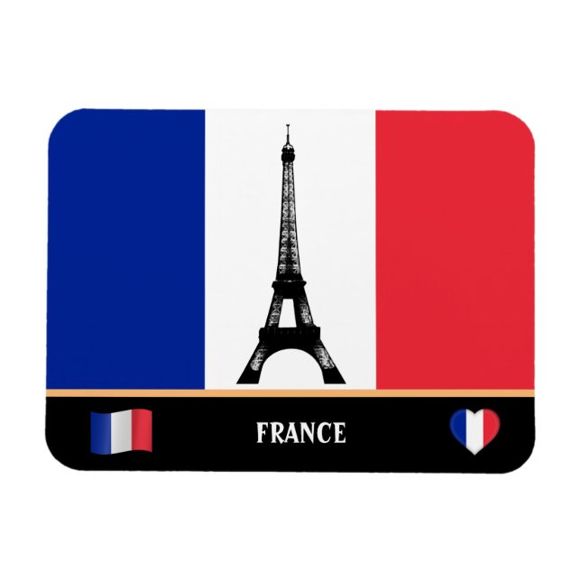 French Flag & Eiffel Tower Paris / France Magnet (Horizontal)