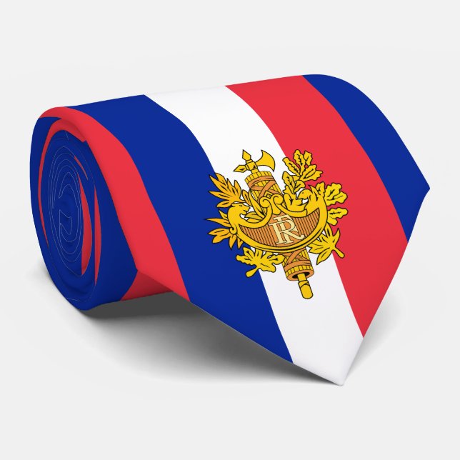 French Flag & Emblem, Flag of France Neck Tie (Rolled)