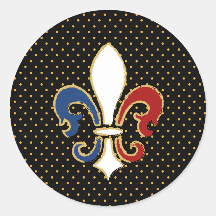 French Flag Fleur de Lis with Gold Classic Round Sticker | Zazzle