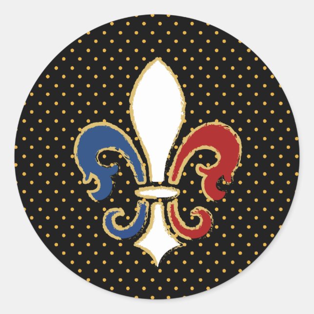 French Flag Fleur de Lis with Gold Classic Round Sticker (Front)