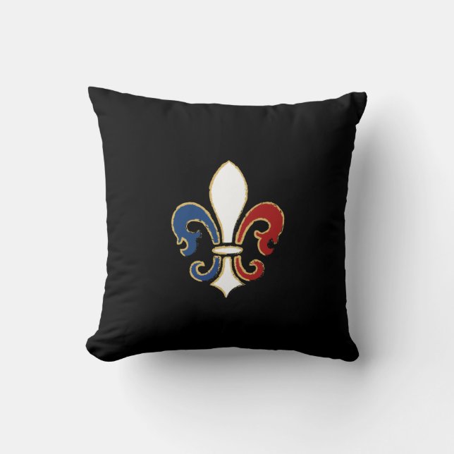 French Flag Fleur de Lis with Gold Throw Pillow (Front)