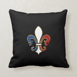 French Flag Fleur de Lis with Gold Throw Pillow