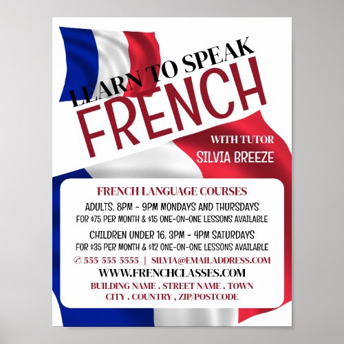 French Flag French Language Course Advertising Poster